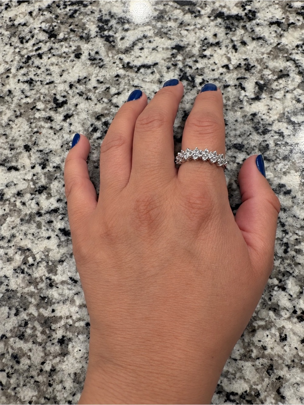 Silver 925 Natural Diamond Floral Band Ring – Size 9